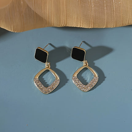 Black Square Geometric Dangle Earrings Alloy With Sparkles