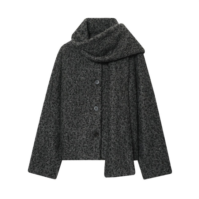 Women's Short Woolen Coat Matching Scarf Hover Image