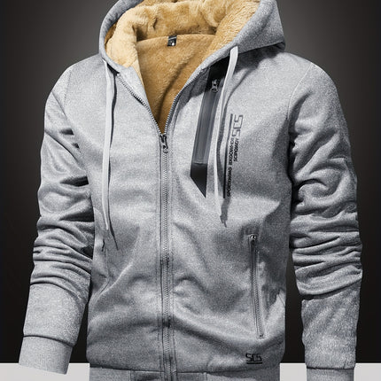 Men's Winter Fleece Lined Hooded Jacket With Zipper Closure