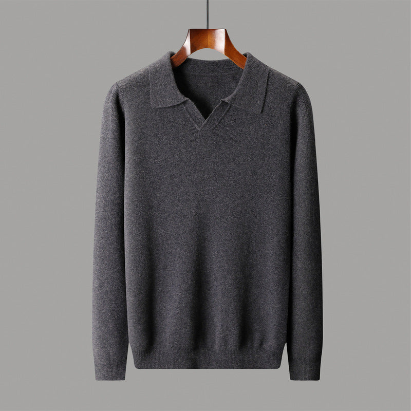 New Polo Collar Knitted Long Sleeve Sweater Male