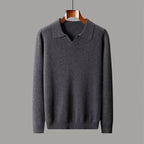 New Polo Collar Knitted Long Sleeve Sweater Male