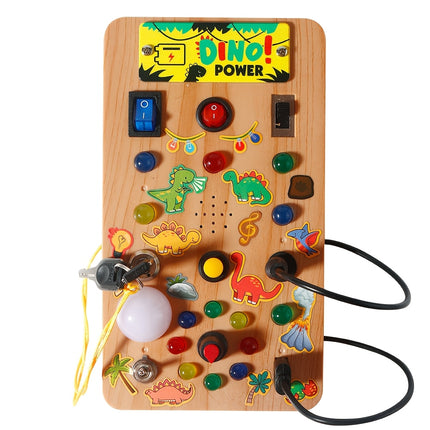 Wooden Busy Board With Dinosaur Music Switches Carousel