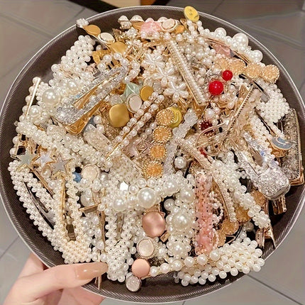 20Pcs Elegant Pearl Bow Tie Hair Clips Set Tassel Style