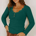 Lace Stitching Lace Collar Slim-fit Long Sleeve Women