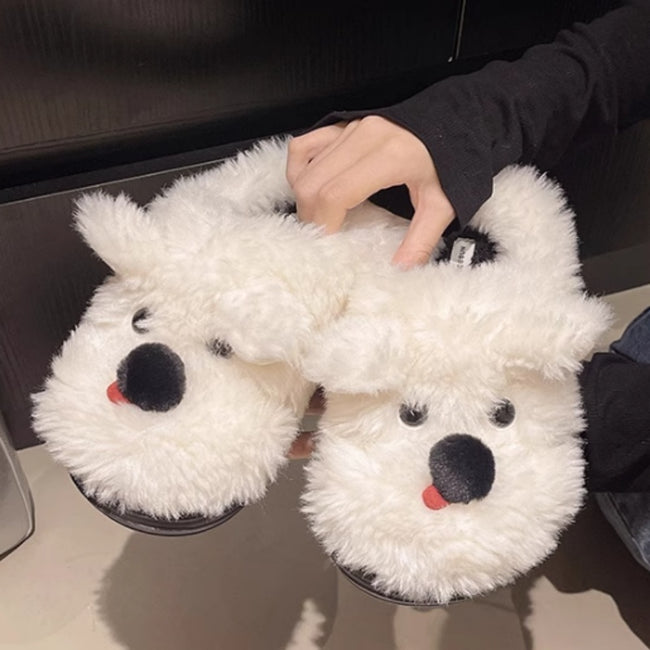 Scrawl Puppy Autumn Warm Closed Toe Indoor Home Cotton Slippers Main Image