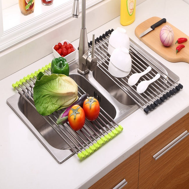 Folding Kitchen Drain Sink Rack Stainless Steel Hover Image