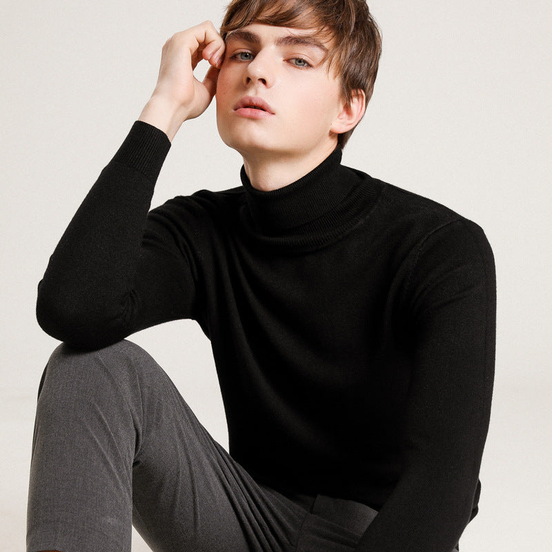 Men's Autumn Winter Sweater Solid Color Turtleneck Pullover