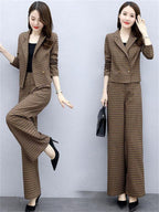 Temperament Western Style Lattice Loose Pants Two-piece