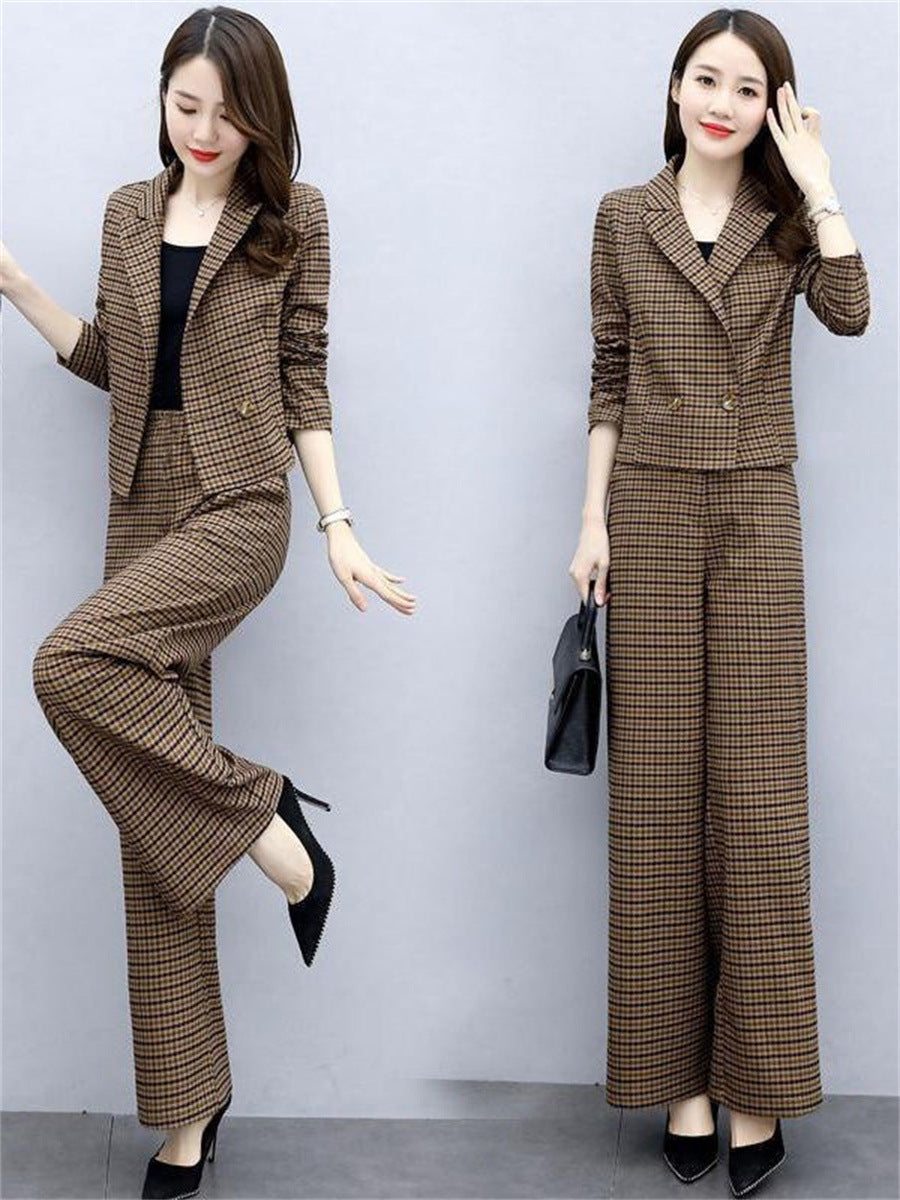 Temperament Western Style Lattice Loose Pants Two-piece