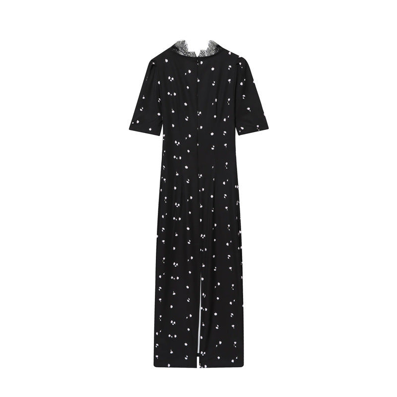 Women's Lace V-neck Patchwork Puff Sleeve Dress