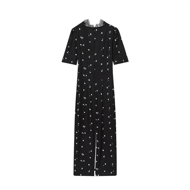 Women's Lace V-neck Patchwork Puff Sleeve Dress Main Image