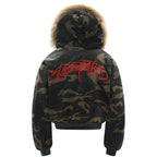 Letter Embroidered Camouflage Hooded Velvet Cotton Clothes Coat