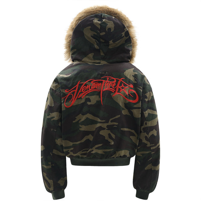 Letter Embroidered Camouflage Hooded Velvet Cotton Clothes Coat Main Image