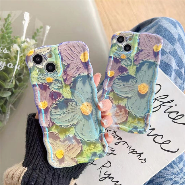 Retro Oil Painting Phone Case Blu-ray Flowers Shockproof Case For Iphone 13 12 13pro 14pro 13 Pro Max Silicone Phone Cover Main Image