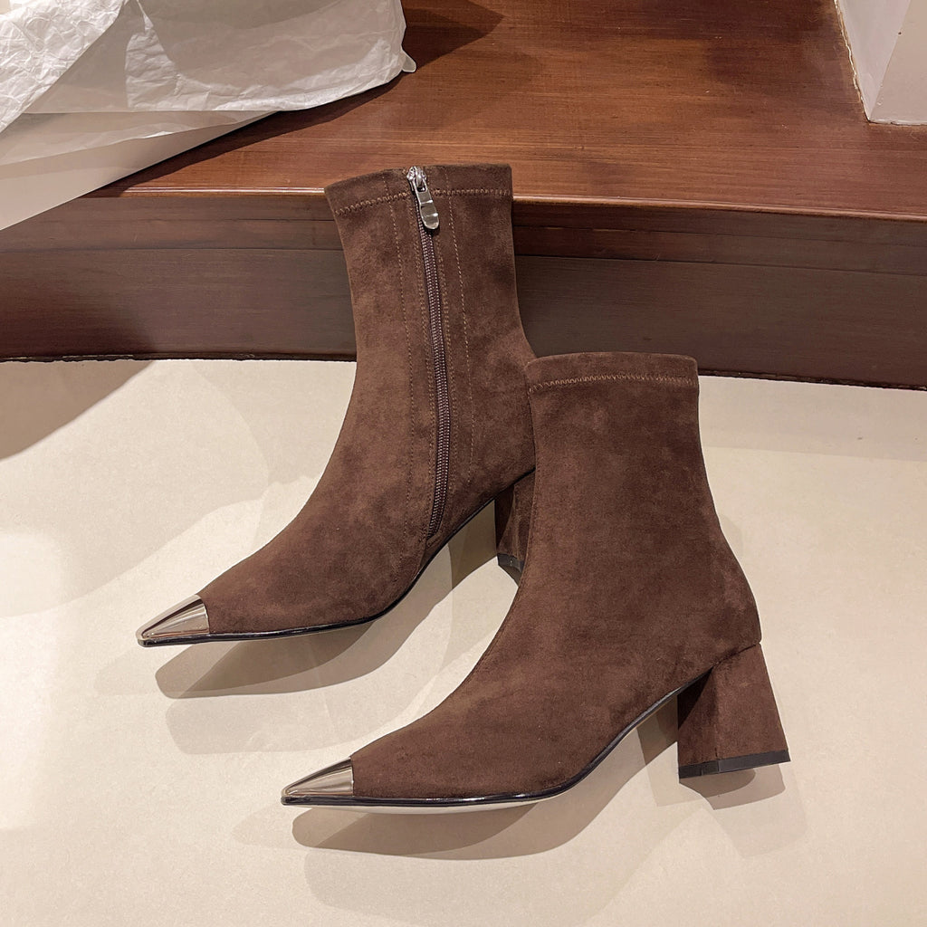 Fashion Elegant Square Head French Chunky Heel Boots