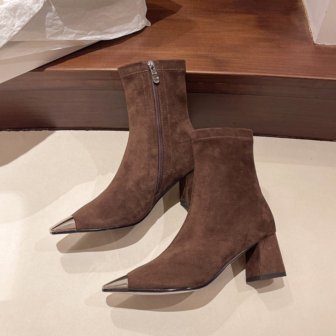 Fashion Elegant Square Head French Chunky Heel Boots