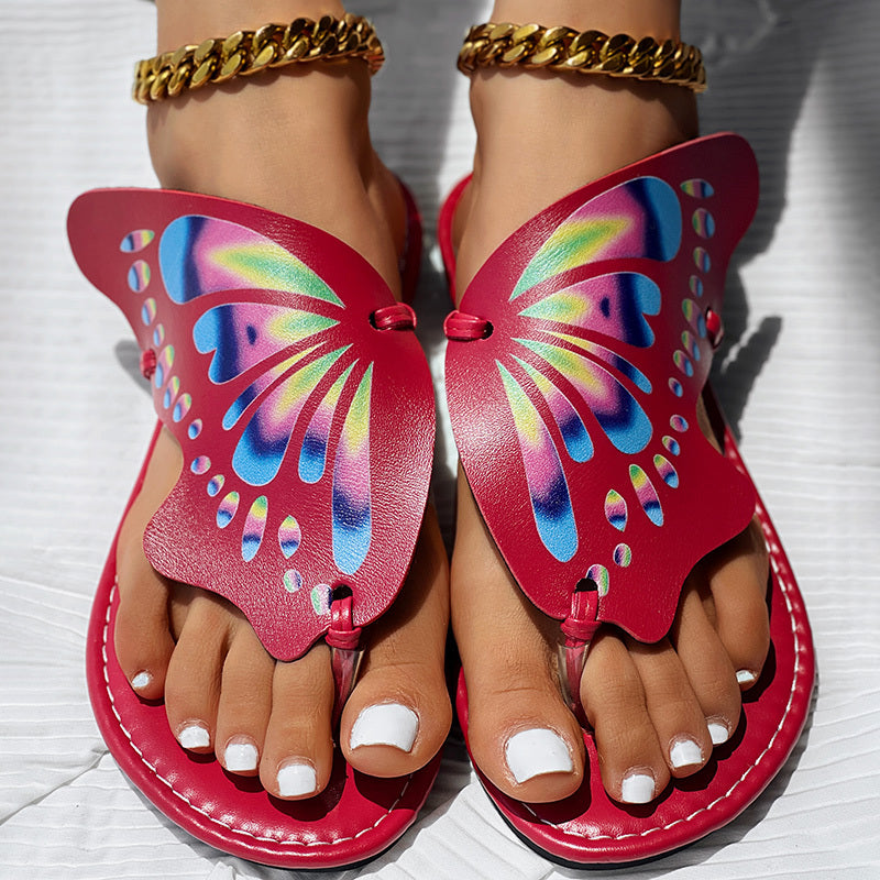 Butterfly Print Round Toe Flip Flops, Comfortable Summer Beach Shoes, Casual Women's Footwear, Perfect For Poolside And Daily Wear