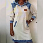 Best Seller Denim Color Matching Ladies Hoodie Skirt