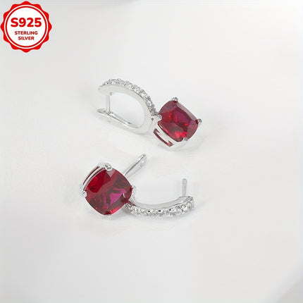Elegant Red Drop Earrings With Cubic Zirconia S925 Silver