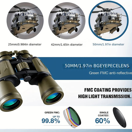10x50 HD Binoculars With FMC Optics Non Slip Grip Pro