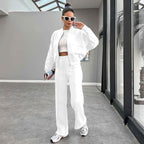 Fleece Zipper Cardigan Women's Clothes Fashion Casual Straight Pants Suit