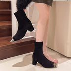 Fashion Elegant Square Head French Chunky Heel Boots