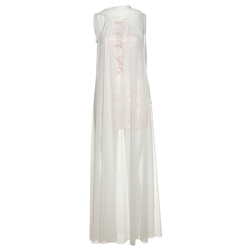 New Women's Sexy Halter Lace Stitching Dress