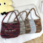 Plush Shoulder Bag Women's Messenger Bag Retro Alphabet Embroidered Commuter Tassel Bag