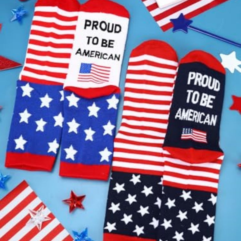 2 Pairs American USA Flag Socks Proud To Be An American Socks Funny Crew For 4th Of July Gift Men Women