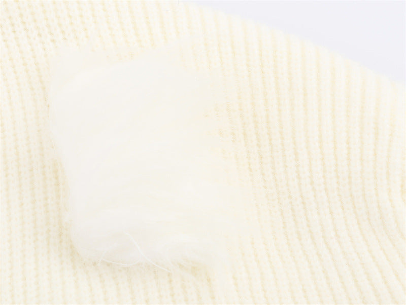 Casual V-neck Cuff Furry Knitted Dress