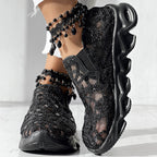 Contrast Glitter Transparent Mesh Patch Breathable Sneakers - Without Ankle Strap
