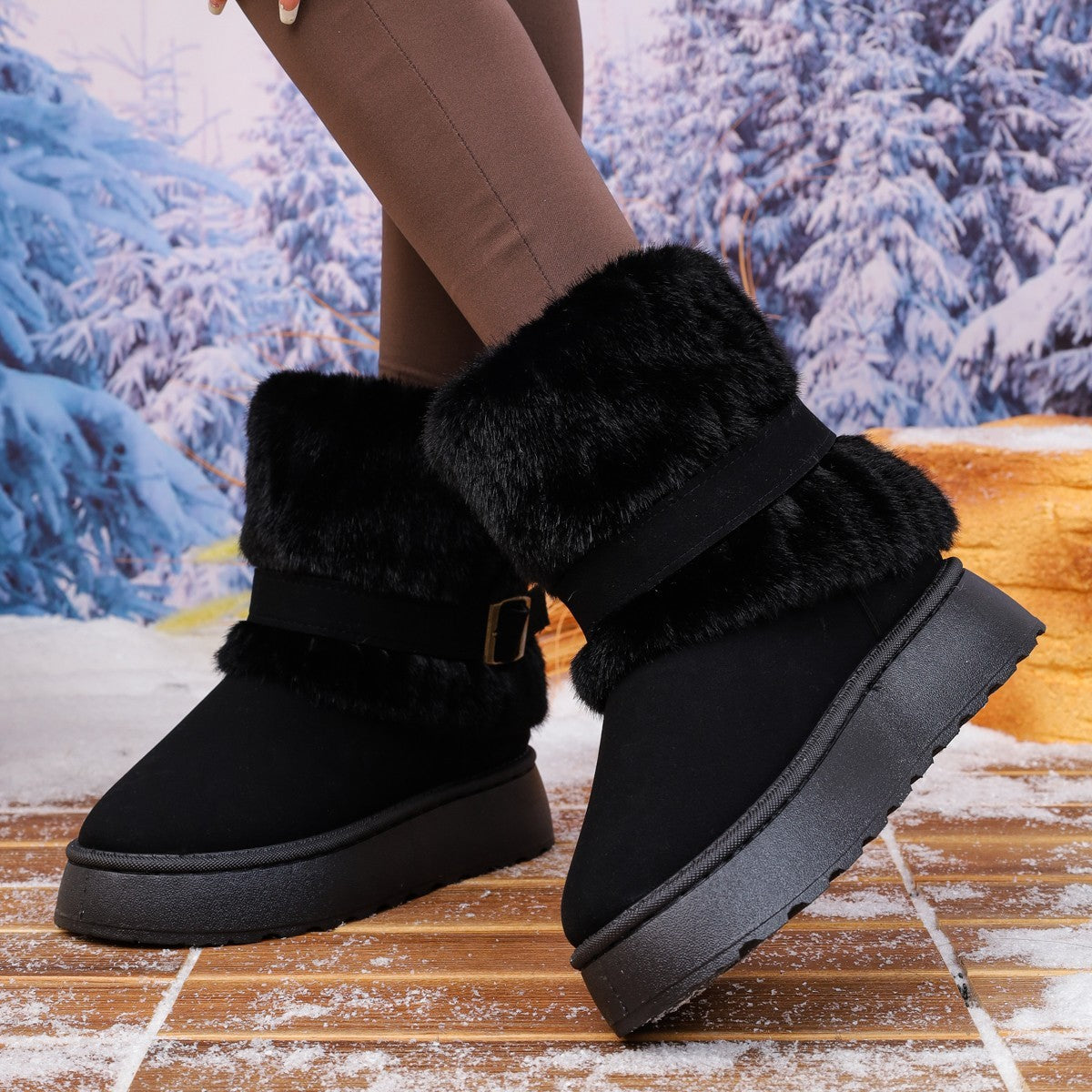 Women's Plus Size Snow Boots Fleece Lined Padded Warm Keeping Non-slip Ankle Boots