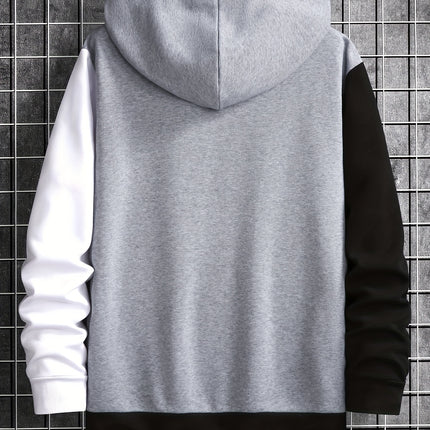 Men's Stylish Zip Front Hoodie With Pockets Color Block
