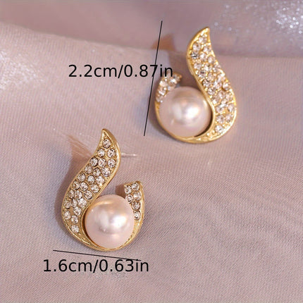 Elegant Teardrop Earrings Faux Pearl Rhinestone For Women