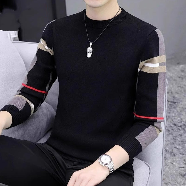 Slim-fit Contrast Colors Round Neck Base Knitwear Men's Sweater Hover Image