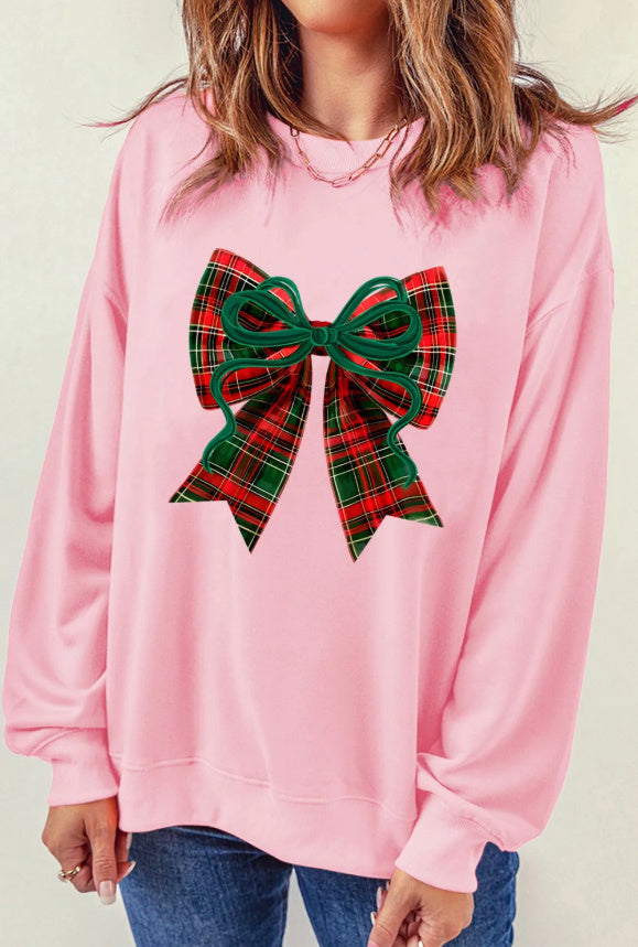 Plaid Bow Christmas Vibe Print Sweatshirt Main Image