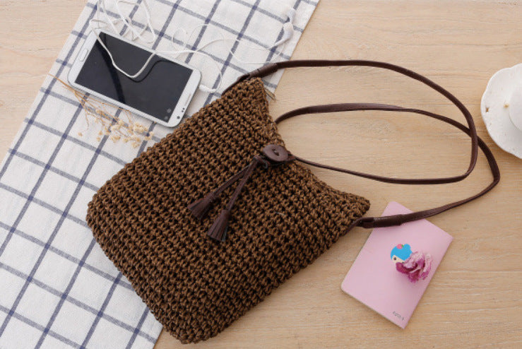 Simple And Elegant Crochet Crossbody Straw Bag