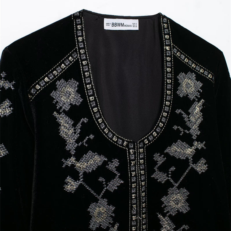 Women's Casual Embroidered Velvet Jacket