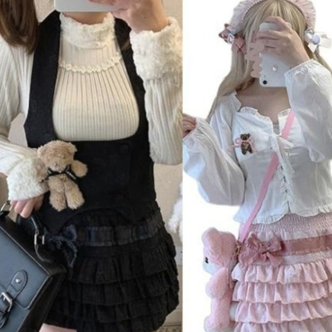 Girlish Style Velvet Puffy Cake High Waist Skirt Hover Image