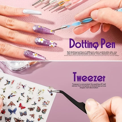 Complete Nail Art Kit With Brushes Dotting Pens Rhinestones