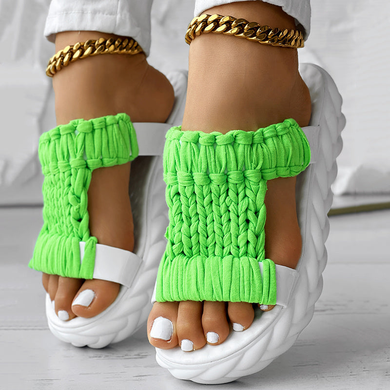 Platform Sandals Summer Braided Knit Hollow Open Toe Slipper Sandals - Anklet Not Included