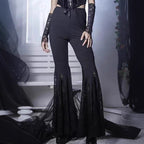 Sexy Lace Stitching Dark Style Cross Bell-bottom Pants