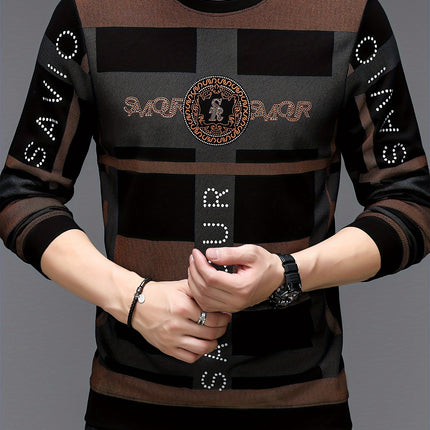 Mens Geometric Pattern Long Sleeve Rayon Blend Pullover