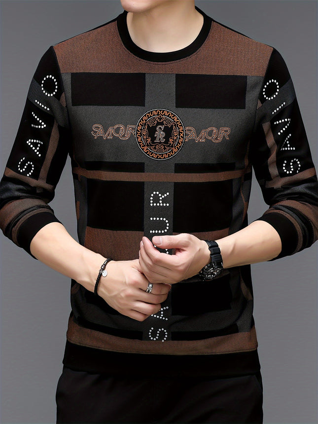 Mens Geometric Pattern Long Sleeve Rayon Blend Pullover