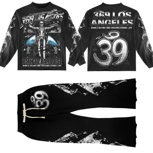 Path To Paradise Long-Sleeve T-Shirt & Flare Sweatpants Full Set Hover Image