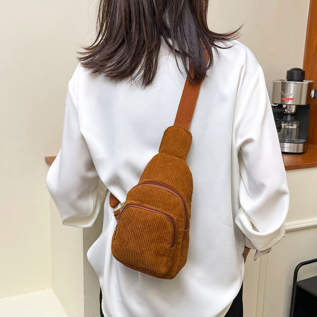 Flannel Corduroy Casual Simple Large Capacity Cross-body Shoulder Chest Bag Hover Image
