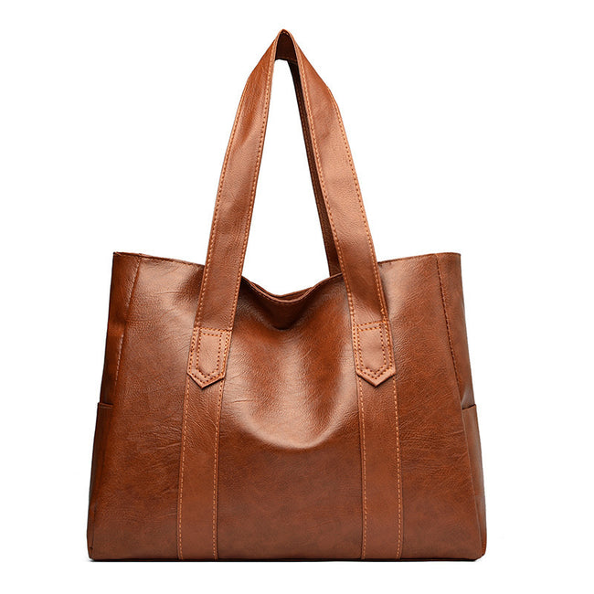 Retro High Sense Soft Leather Tote Simple Versatile Handbag Commuter Texture Ladies Underarm Bag Hover Image