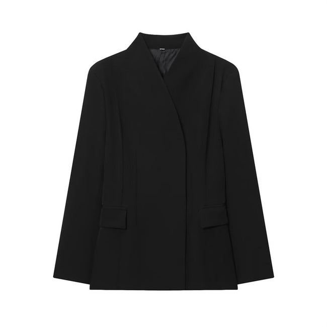 Women's Long Sleeved Shirt Black Slim-fit Suit Jacket Hover Image