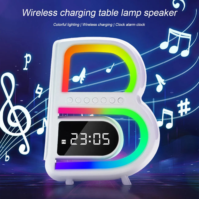 2024 New B-Shaped Blutooth Speaker Multifunctional Smart Music Rhythm Lighting Phone Wireless Charger TF Card AUX Input Standard Mode Main Image