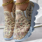 Contrast Glitter Transparent Mesh Patch Breathable Sneakers - Without Ankle Strap